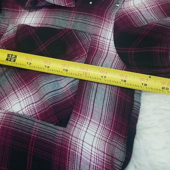 Express Soft Plaid Embellished Button Up Shirt - Picture 6 of 7